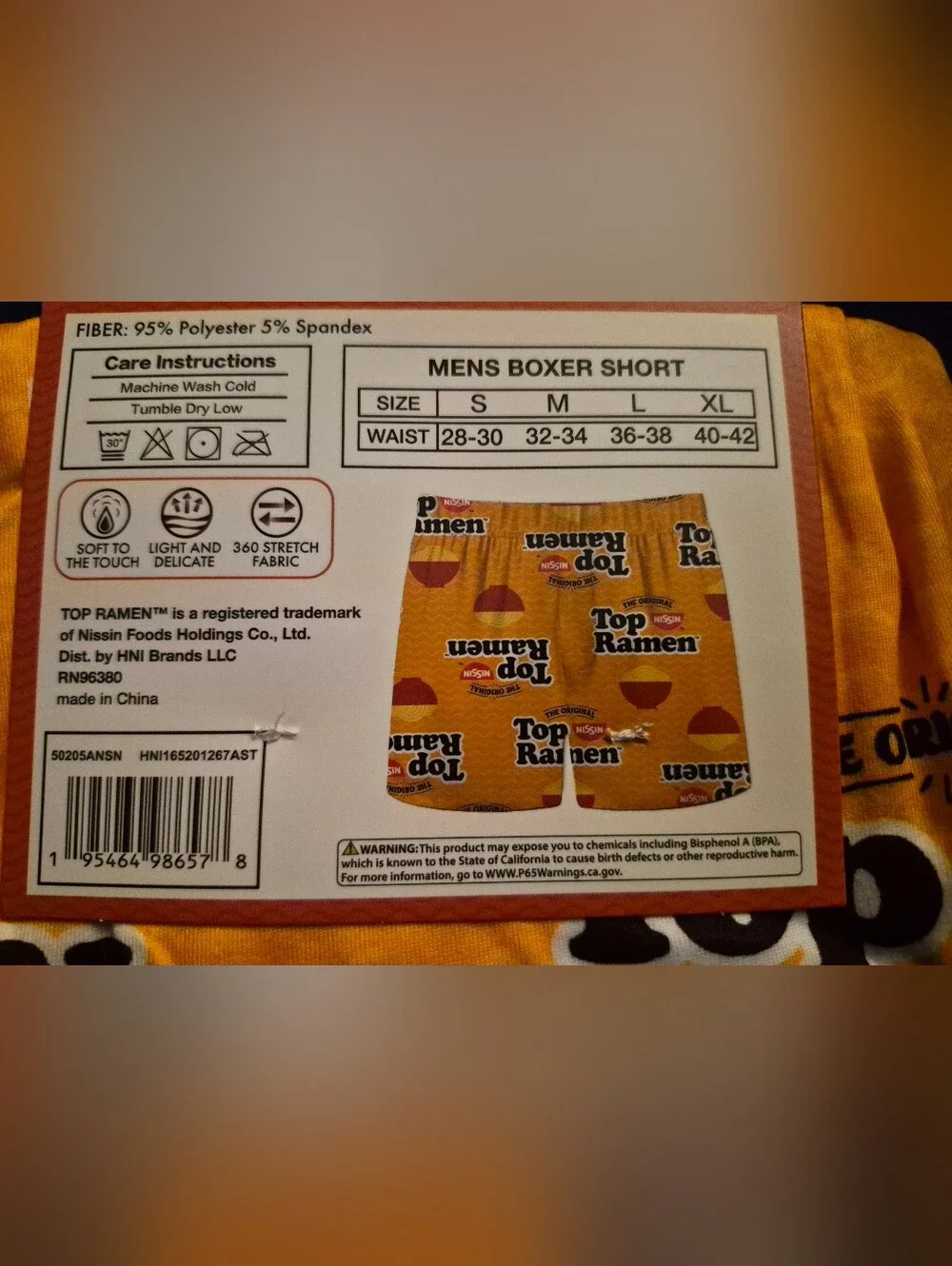 Nissin TOP RAMEN Men's Boxer Shorts Loungewear Size Large
